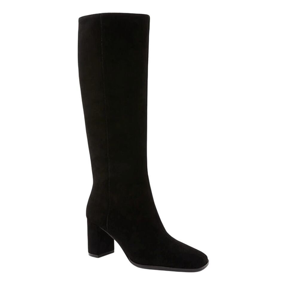 Ann Taylor Black Suede 90s Block Heel Tall Boots 9.5M Ext Calf